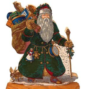 Old World Santa Wooden Signed George Bakes Cranston Victorian Holiday Decor 12"